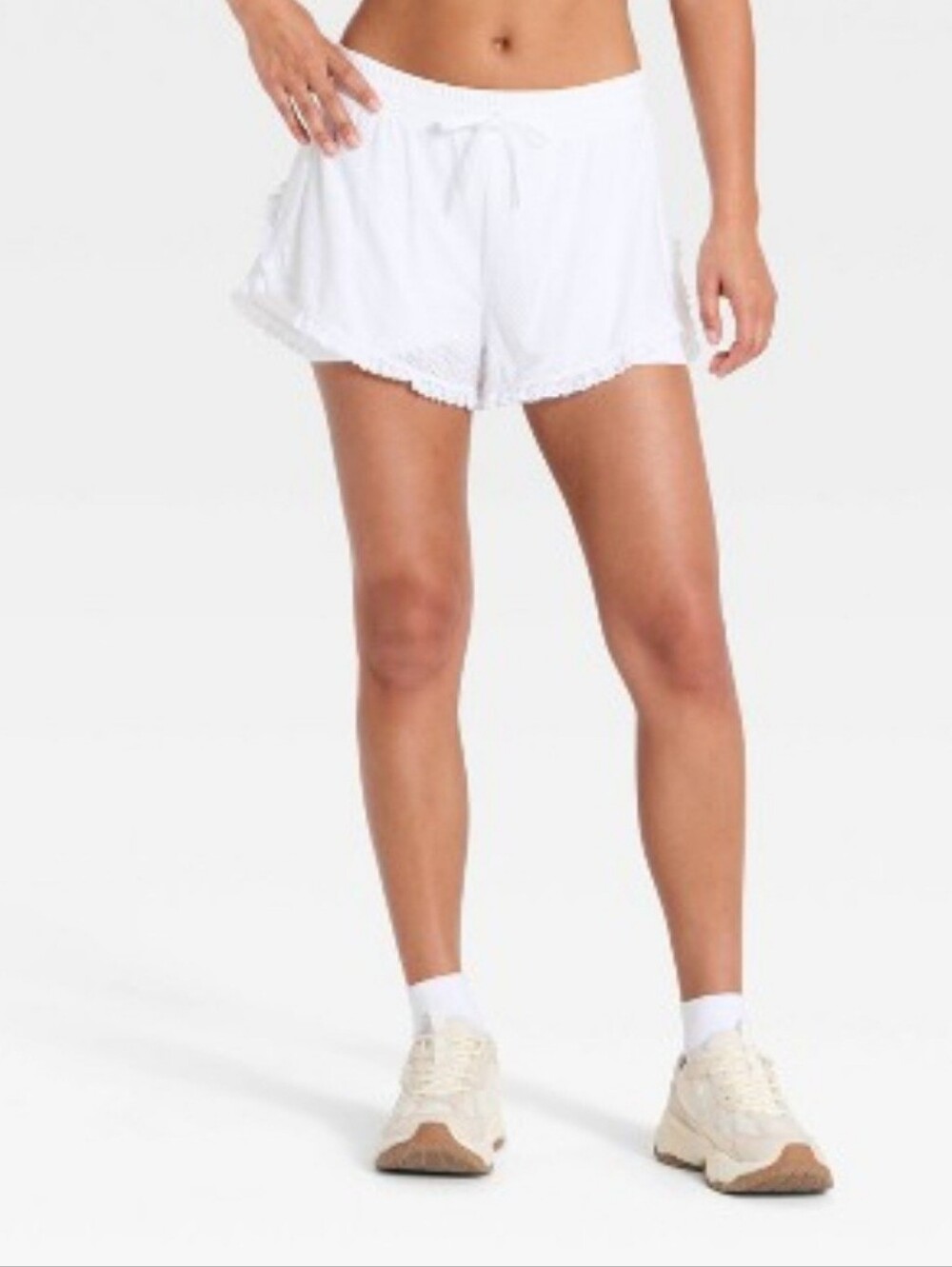 Women's Mesh Crochet Trim Shorts - JoyLab" White